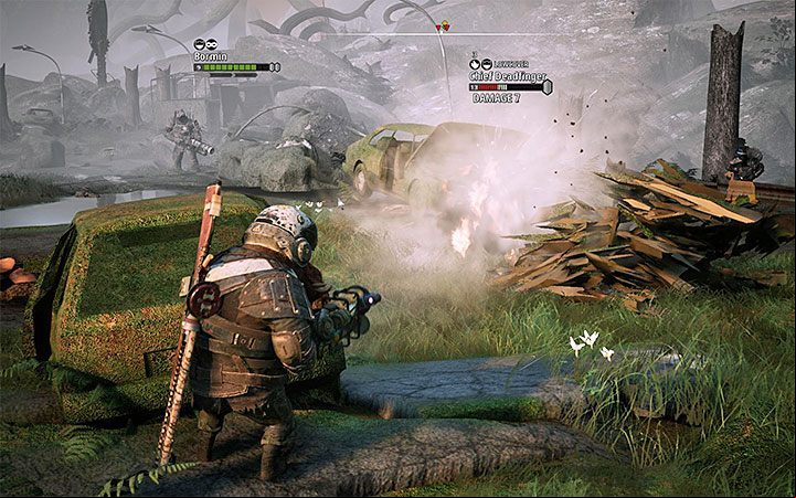 The aforementioned Chief Deadfinger has a sniper rifle and as a result it is more important than usual to seek full cover (later in the battle these may be the walls of buildings) - Scraplands | Mutant Year Zero Road to Eden World Atlas - World Atlas - Mutant Year Zero Road to Eden Guide