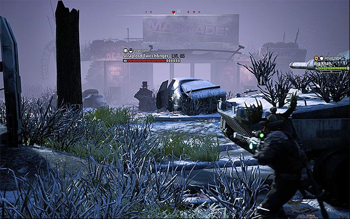 Scraplord Twitchfinger, a mini-boss, should be near the biggest building - Hall Of Electric Coffins | World Atlas and walkthrough for Mutant Seed of Evil - World Atlas - Mutant Year Zero Road to Eden Guide