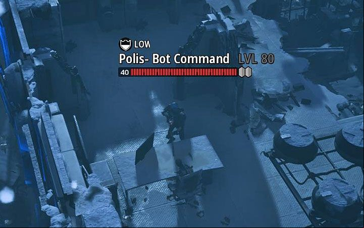 A single Polis-Bot Command is hiding in the fort - this is a stronger version of an Enforcer, which, in addition to owning a jetpack, also uses a sniper rifle - Valley of Steel | World Atlas and walkthrough for Mutant Seed of Evil DLC - World Atlas - Mutant Year Zero Road to Eden Guide