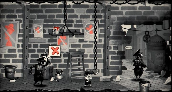 Drop the red paint on the guard on the left. - Chapter 9 - The Inferior World - My memory of Us Walkthrough - Walkthrough - My memory of Us Guide