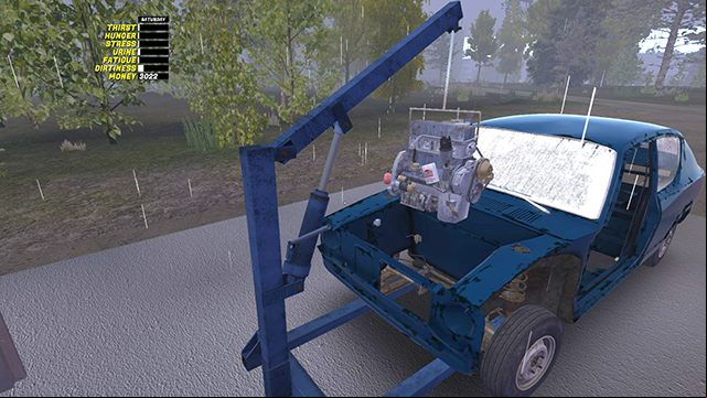 Note - before inserting the engine into the body, you should install: CLUTCH MASTER CYLINDER, BRAKE MASTER CYLINDER, BRAKE LINING and FUEL STRAINER - Installing the engine in the car | My Summer Car - Assembling the Satsuma car - My Summer Car Guide