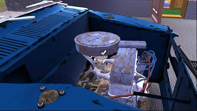 Take the EXHAUST PIPE from the pit in the garage and insert it from the inside of the cabin, somewhere near the place for a jack and handbrake - Installing the engine in the car | My Summer Car - Assembling the Satsuma car - My Summer Car Guide