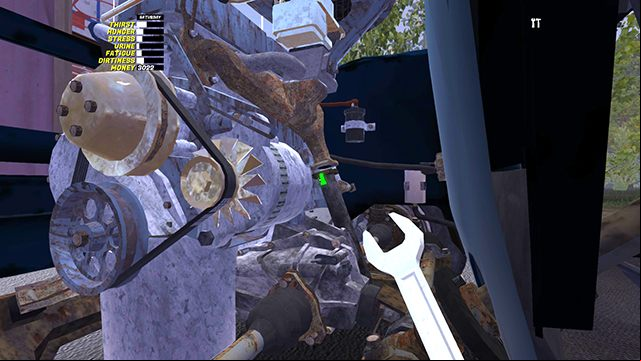 Two 7mm bolts connect the exhaust to the exhaust manifold. The third bolt is in the back, near the muffler. - Installing the engine in the car | My Summer Car - Assembling the Satsuma car - My Summer Car Guide