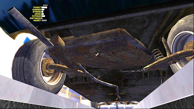 Install MUFFLER near the fuel tank with one 7mm bolt - Installing the engine in the car | My Summer Car - Assembling the Satsuma car - My Summer Car Guide