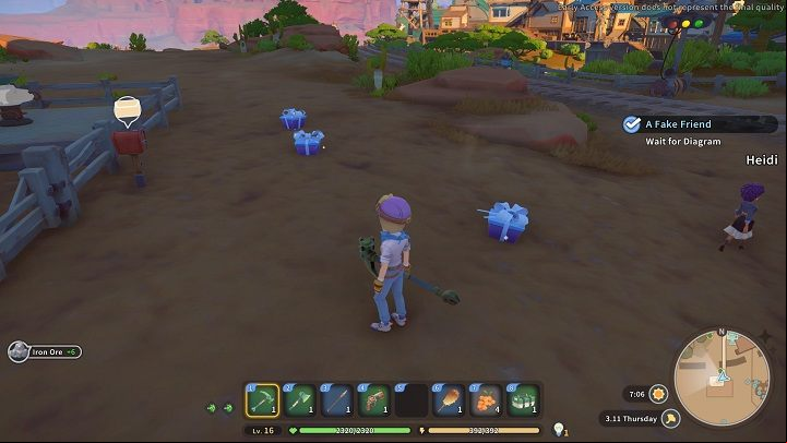 Throughout the next few days, until you complete the first phase of the quest, residents will leave containing materials, food, and other items near your workshop - My Time at Sandrock: In Trusses we Trust - walkthrough - Main missions - My Time at Sandrock Guide, Walkthrough