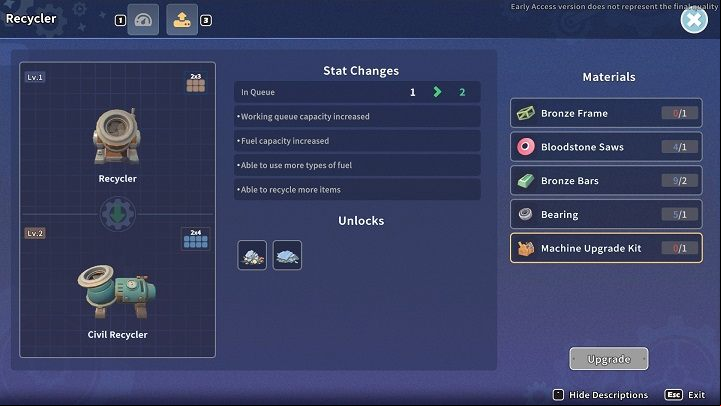 Once you have received the Civil Recycler diagram (you'll find it in your mailbox), you can then upgrade the basic version of the machine - My Time at Sandrock: In Trusses we Trust - walkthrough - Main missions - My Time at Sandrock Guide, Walkthrough