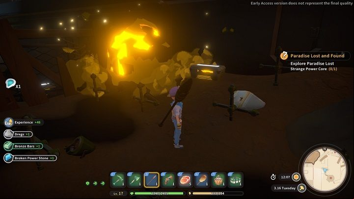 At the bottom defeat an enemy to reveal a chest containing 2x Steel Bar - My Time at Sandrock: Paradise Lost and Found - walkthrough - Main missions - My Time at Sandrock Guide, Walkthrough