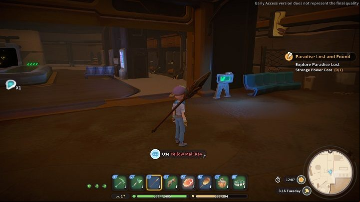 Walk across the makeshift bridges and use the Yellow Mall Key to enter the room - My Time at Sandrock: Paradise Lost and Found - walkthrough - Main missions - My Time at Sandrock Guide, Walkthrough