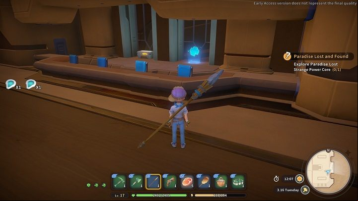 By the wall in the middle is a chest with 2x Rubber Shell and a healing station - My Time at Sandrock: Paradise Lost and Found - walkthrough - Main missions - My Time at Sandrock Guide, Walkthrough