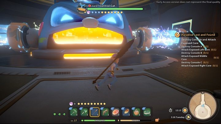 The Control Cat, though it has a health bar and shields like all the other bosses, doesn't actively try to fight you - My Time at Sandrock: Paradise Lost and Found - walkthrough - Main missions - My Time at Sandrock Guide, Walkthrough
