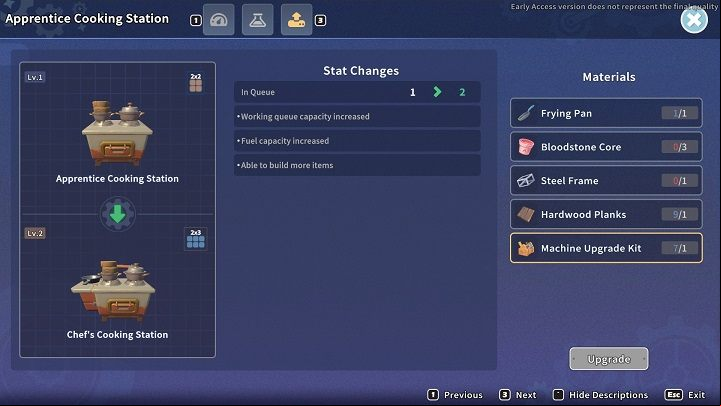 Instead of building a Chef's Cooking Station from scratch, you can upgrade the Apprentice Cooking Station - My Time at Sandrock: Cooking - Basics - My Time at Sandrock Guide, Walkthrough
