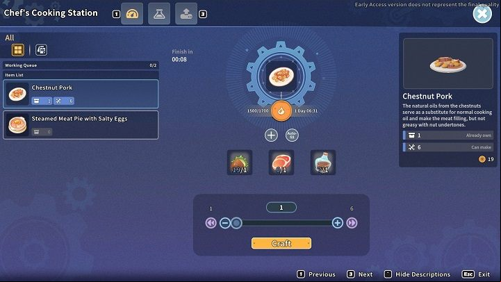 A completed Cooking Station project allows you to both produce dishes instantly (if you know the recipe) and experiment with various ingredients with hopes to discover a new recipe - My Time at Sandrock: Cooking - Basics - My Time at Sandrock Guide, Walkthrough