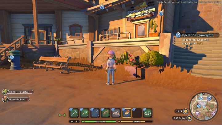 The second pot is located in front of the Construction Junction building north of the oasis - My Time at Sandrock: Operation Flowergate - walkthrough - Side missions - My Time at Sandrock Guide, Walkthrough