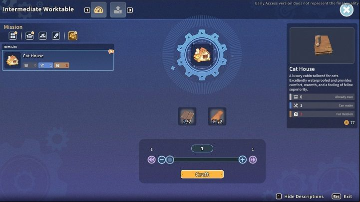 You will build a cat house using Worktable - My Time at Sandrock: How to Tune your Banjo - walkthrough - Side missions - My Time at Sandrock Guide, Walkthrough