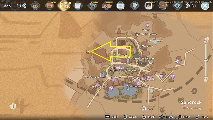 Head to the platform to the west of town (the location is shown in the picture above) - My Time at Sandrock: Operation De-Geeglate - walkthrough - Main missions - My Time at Sandrock Guide, Walkthrough