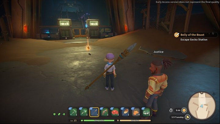 After the fight, pick up another keycard, unlock the door, use the healing point and run up the stairs to the upper floor - My Time at Sandrock: Belly of the Beast - walkthrough - Main missions - My Time at Sandrock Guide, Walkthrough
