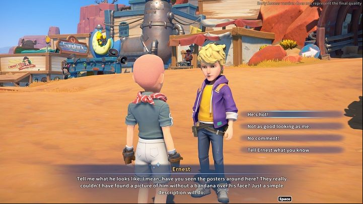 Ernest will ask you to let him interview you about Logan and the attempted train hijacking - My Time at Sandrock: Person of Interest - walkthrough - Side missions - My Time at Sandrock Guide, Walkthrough