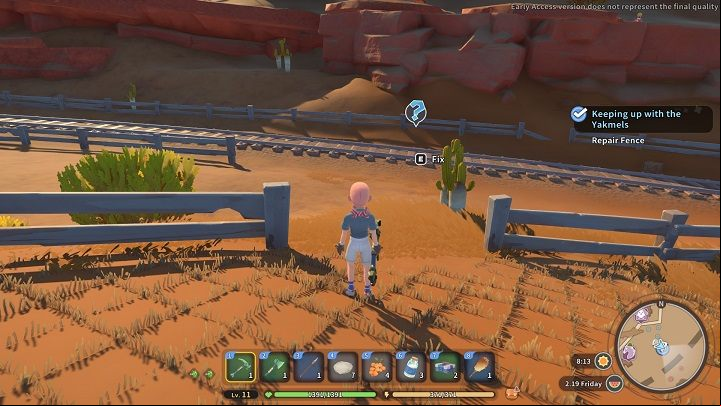 Once you have obtained the required materials, return to where you spoke with Cooper and repair the damaged fence - My Time at Sandrock: Keeping Up with the Yakmels - walkthrough - Side missions - My Time at Sandrock Guide, Walkthrough
