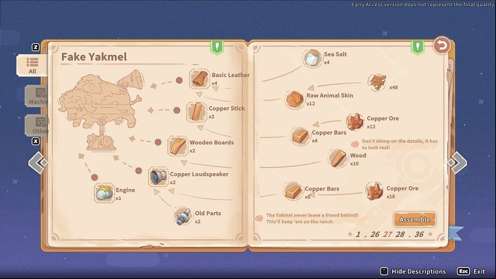 Approach the Assembly Station and select the Fake Yakmel diagram - My Time at Sandrock: Fake Friend - walkthrough - Side missions - My Time at Sandrock Guide, Walkthrough