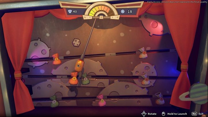 To play Space Pilferers, use the machine inside the Golden Goose Game Center that is standing closest to the door - My Time at Sandrock: Game Center - Basics - My Time at Sandrock Guide, Walkthrough