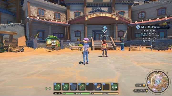 Once the hat is ready, bring it to Justice and talk to him - My Time at Sandrock: Whos the Deputy - walkthrough - Side missions - My Time at Sandrock Guide, Walkthrough