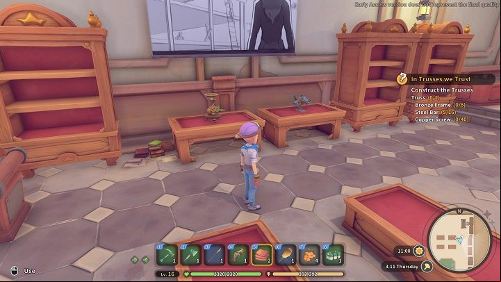 On the tables, you can place medium-sized exhibits - My Time at Sandrock: Relics - how to restore? - FAQ - My Time at Sandrock Guide, Walkthrough