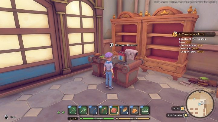 Each time you donate a restored Relic or other item to the museum, you will receive between 10 and 25 Reputation Points - My Time at Sandrock: Relics - how to restore? - FAQ - My Time at Sandrock Guide, Walkthrough