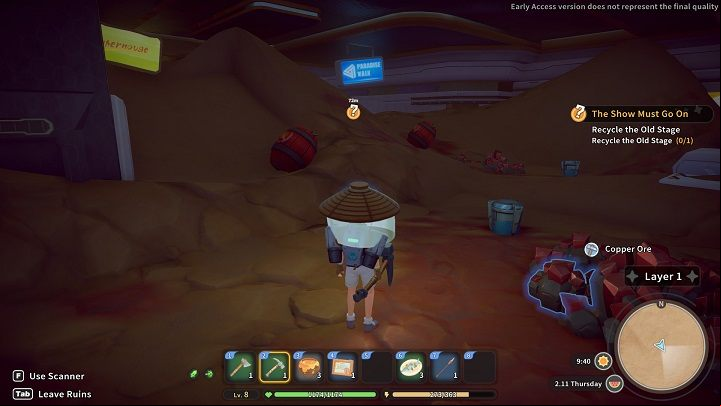 Once you're inside the mine, use the Pickhammer on the protruding Copper Ore deposits or just dig into the ground - My Time at Sandrock: Mining Time! - walkthrough - Side missions - My Time at Sandrock Guide, Walkthrough
