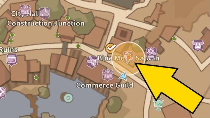 After talking to all the listed townspeople head to the Blue Moon Saloon across from the Commerce Guild - My Time at Sandrock: Out of the Past - walkthrough - Main missions - My Time at Sandrock Guide, Walkthrough