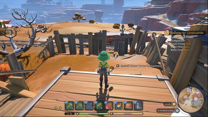 Return to the place where you dismantled the old Water Tower and install all three components in the designated place - My Time at Sandrock: Appetite for Construction - walkthrough - Main missions - My Time at Sandrock Guide, Walkthrough