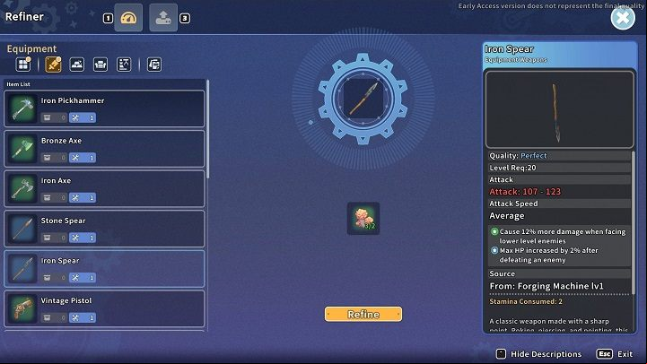 Interact with the Refiner machine to view the list of owned items you can upgrade - My Time at Sandrock: Items - how to upgrade? - FAQ - My Time at Sandrock Guide, Walkthrough