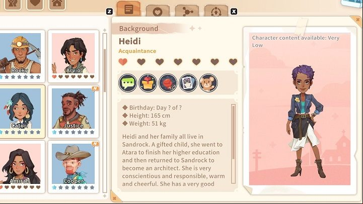 Heidi is an excellent architect and has dedicated her life to her ion - creating new projects - My Time at Sandrock: Characters and Romance - Basics - My Time at Sandrock Guide, Walkthrough