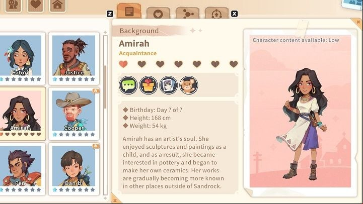 Amirah is a true artist - My Time at Sandrock: Characters and Romance - Basics - My Time at Sandrock Guide, Walkthrough