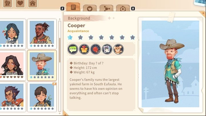 Cooper owns the Yakmel ranch and loves his animals with all his heart - My Time at Sandrock: Characters and Romance - Basics - My Time at Sandrock Guide, Walkthrough
