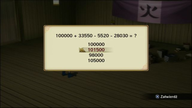 If you have problems with this quest, you can always use a calculator... - Mecha-Naruto - Employment Office - Ninja World Tournament - Mecha-Naruto Story - Naruto Shippuden: Ultimate Ninja Storm Revolution - Game Guide and Walkthrough