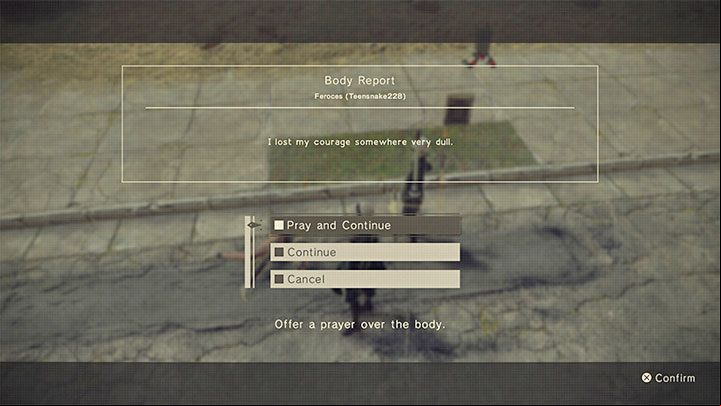 When you interact with a body, there are several things you can do - NieR Automata: Social elements - Appendix - NieR Automata Guide