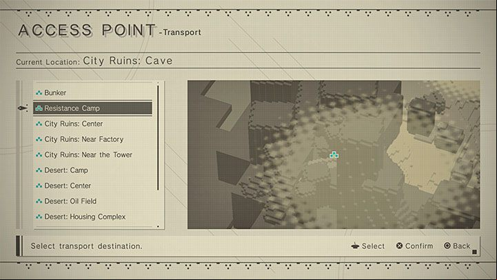 You will see the list of discovered Access Points - you can choose any of them - NieR Automata: Fast travel - how to unlock and use? - FAQ - NieR Automata Guide