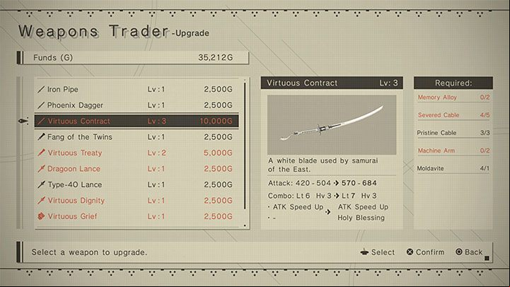 Masamune can upgrade weapons to level 4 - you have to pay him and provide (rare) crafting materials - NieR Automata: Weapons level four upgrade - how to achieve? - FAQ - NieR Automata Guide