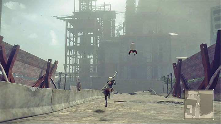 Head straight for the damaged bridge, as it will allow you to reach the vicinity of the factory - NieR Automata: Prologue factory - how to return? - FAQ - NieR Automata Guide