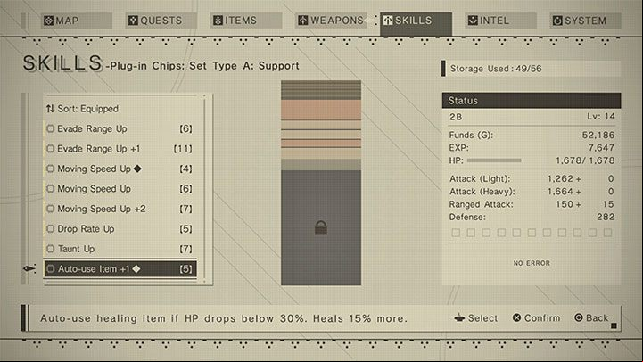 When you highlight a chip, you can select it - NieR Automata: Chips - how to install? - FAQ - NieR Automata Guide