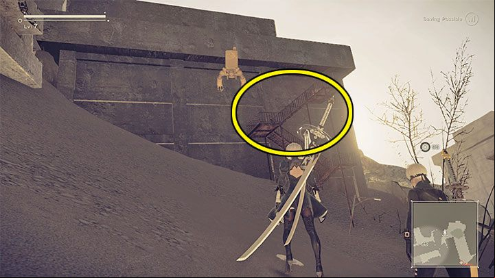 The new location is more linear and involves moving between the buried buildings - NieR Automata: Chapter 3, Route A - walkthrough - Route A - NieR Automata Guide