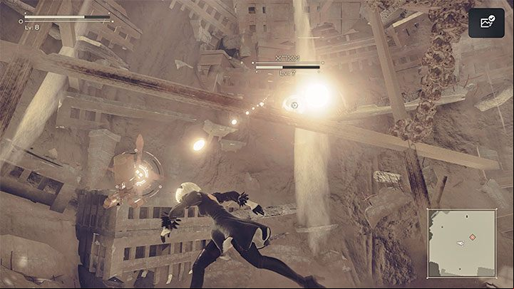 Adam can shoot energy balls towards the characters, and naturally, the ideal course of action would be to evade them and remain in constant motion - NieR Automata: Chapter 3, Route A - walkthrough - Route A - NieR Automata Guide