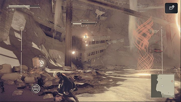 The second attack that the boss has are beacons of light that appear on the ground, and you will take damage of you touch them - NieR Automata: Chapter 3, Route A - walkthrough - Route A - NieR Automata Guide