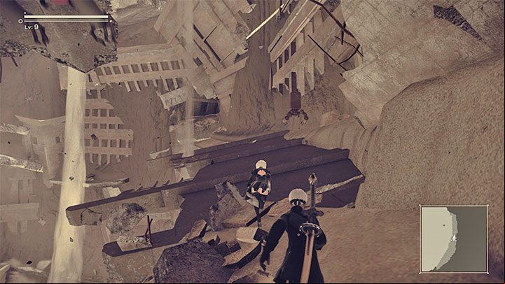 During your escape, you have to reach the top hole, which was shown after defeating the boss - NieR Automata: Chapter 3, Route A - walkthrough - Route A - NieR Automata Guide