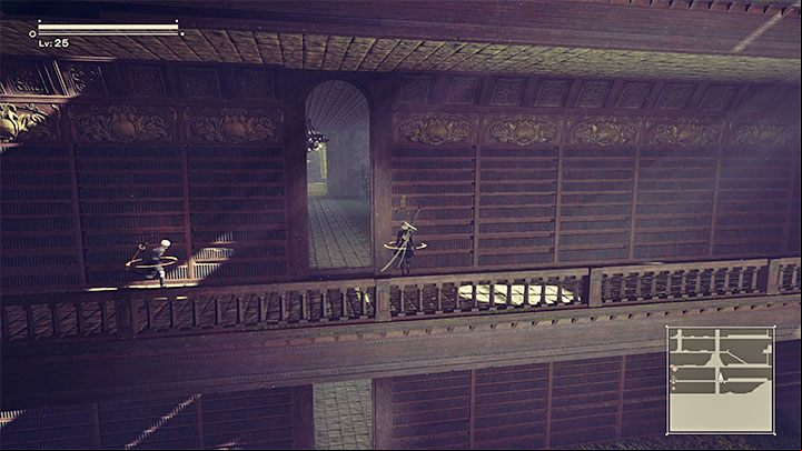 Along the way, you will come across locations that resemble large libraries and have square shape - NieR Automata: Chapter 6, Route A - walkthrough - Route A - NieR Automata Guide