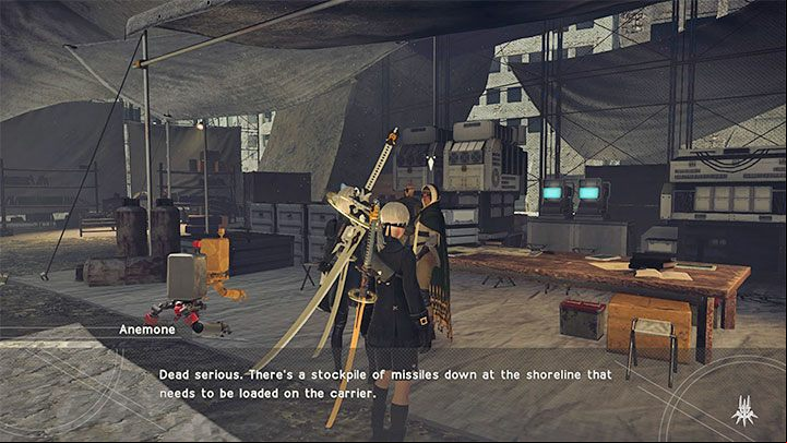 After reaching the Resistance Camp listen to the conversation on the radio and meet with Anemone - NieR Automata: Chapter 7, Route A - walkthrough - Route A - NieR Automata Guide