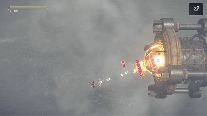 After destroying all the smaller cores, the main EMP generator will be exposed, and you can shoot at it - NieR Automata: Chapter 7, Route A - walkthrough - Route A - NieR Automata Guide