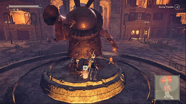 Stamp 1 - Examine the glowing loot at the base of the statue with the trumpet in the first courtyard - NieR Automata: Amusement Park - walkthrough, side missions - Side missions - NieR Automata Guide