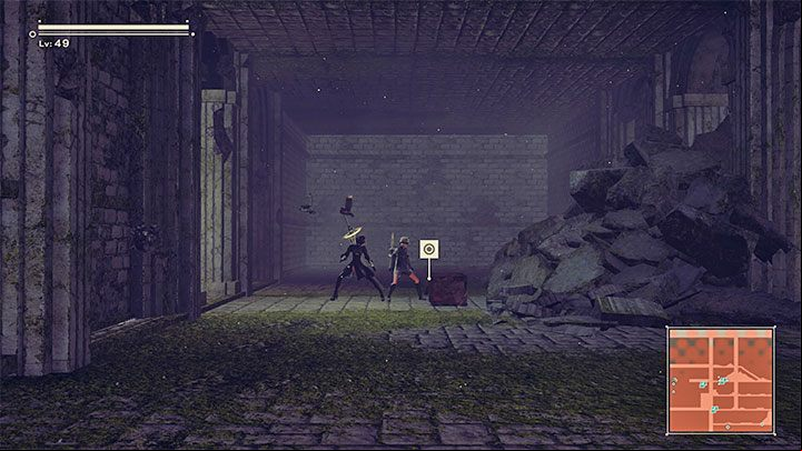 Continue going right and use double jump with dash over a larger precipice - Nier Automata: Forest Zone and Forest Castle - walkthrough, side missions - Side missions - NieR Automata Guide