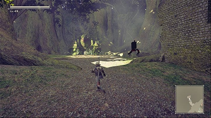 In the new area, there is a mini-boss with a golden "indestructible" shield - Nier Automata: Forest Zone and Forest Castle - walkthrough, side missions - Side missions - NieR Automata Guide